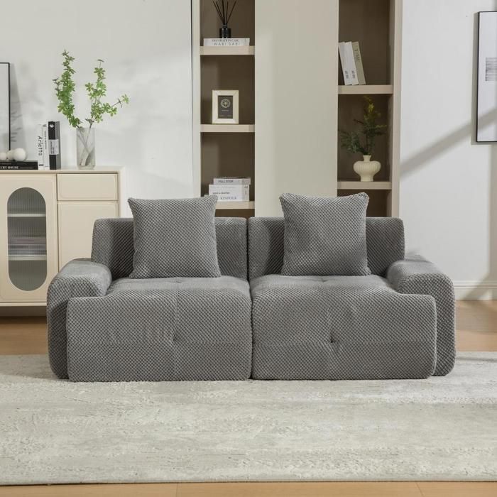 Canapé modulaire compressé en chenille mousse haute élasticité antidérapant léger sans montage idéal salon gris Canapé modulaire compressé en chenille mousse haute élasticité antidérapant léger sans montage idéal salon gris