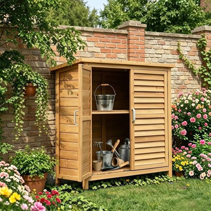 Armoire De Jardin En Bois Jaune Abri De Rangement Extérieur FloraGrace Pour Jardin Terrasse Balcon Avec Étagère 87x46.5x96.5cm