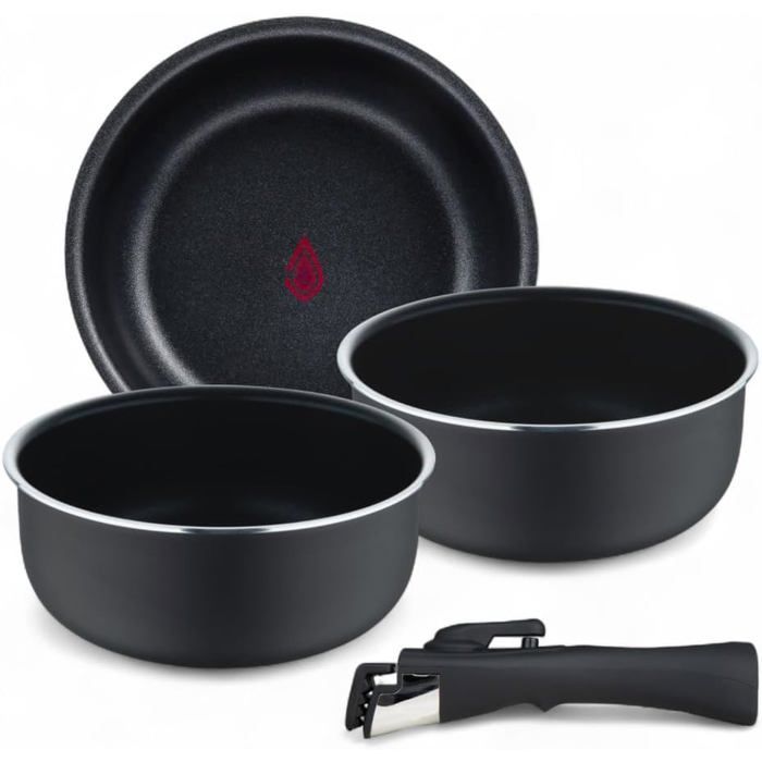 Set 4 Pcs Casseroles en Alu pressé avec poignée amovible et point de chauffe - ILAG Essential Coating - Anthracite - Compatible