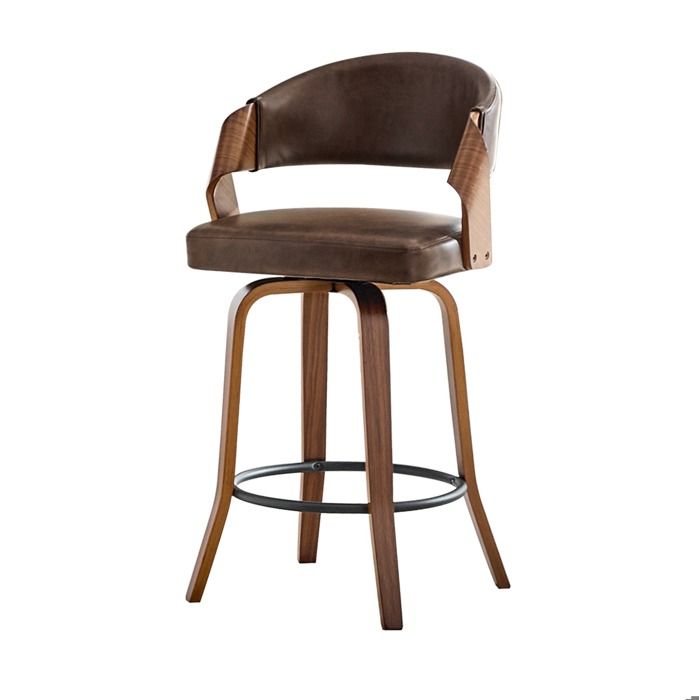 Tabouret de bar avec dossier lot de 2 95 cm 66 cm bois et PU cuir marron style rétro repose-pieds métal TYNQER