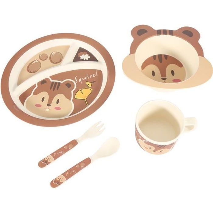 Coffret Repas Bebe En Bambou Fibre Ecureuil Cdiscount Puericulture Eveil Bebe