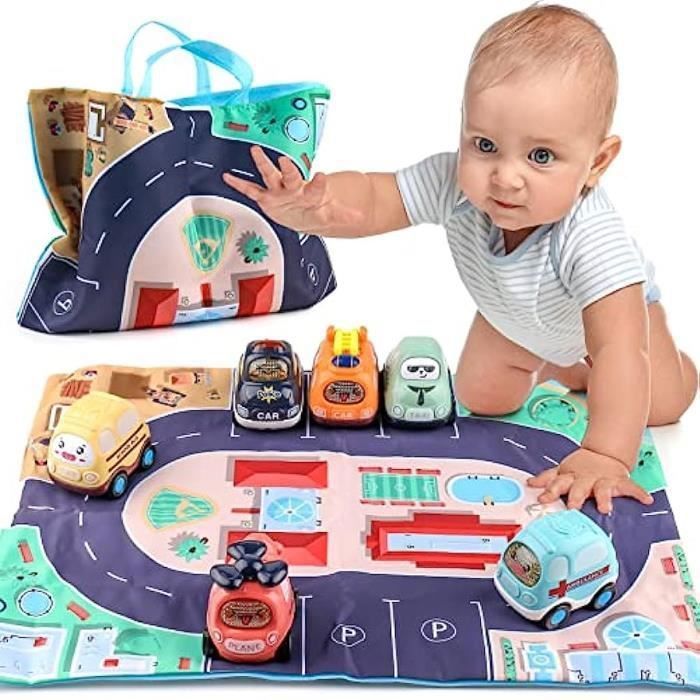 Lot 8 Voitures Friction Bébé - 1-3 Ans - Sac De Rangement + Tapis De Jeu - Jouets Éducatifs Sans Piles - Cadeau Garçon Fille