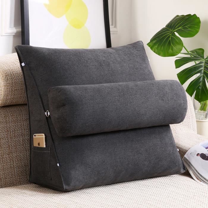 Coussin de lecture - Triangulaire - Support dorsal - Cou réglable - Gris foncé
