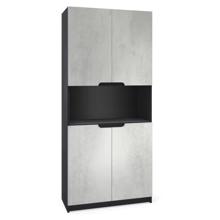 Vladon Armoire de bureau Rangement Logan V2- Corps en Noir mat - Façades en Aspect Béton Oxyde Vladon Armoire de bureau Rangement Logan V2- Corps en Noir mat - Façades en Aspect Béton Oxyde