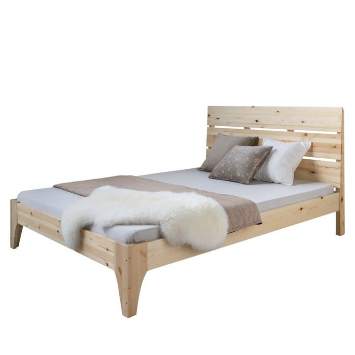 Lit adulte 2 personnes en bois avec sommier a lattes 140 x 200 cm LIT06167