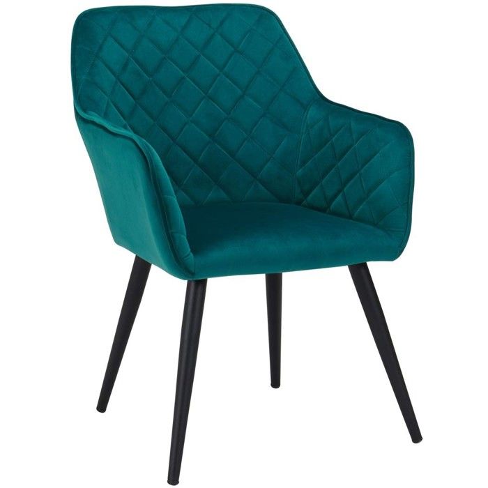 fauteuil lounge / chaise de salle à manger en tissu velours vert bleu pieds metal