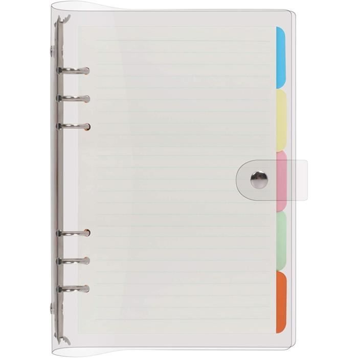 Agenda A5 à 6 anneaux,Kit de Classeur A5 A5 Feuille 6 Trous Recharges de A5 Papier, Avec 5