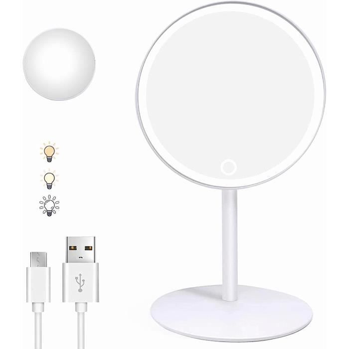 Aidodo Miroir à Maquillage LED, Miroir Grossissant 5X Détachable, Réglage d'éclairage Smart und Recharge USB, Miroir de Table Pl7 - Maison Aidodo Miroir à Maquillage LED, Miroir Grossissant 5X Détachable, Réglage d'éclairage Smart und Recharge USB, Miroir de Table Pl7 - Maison