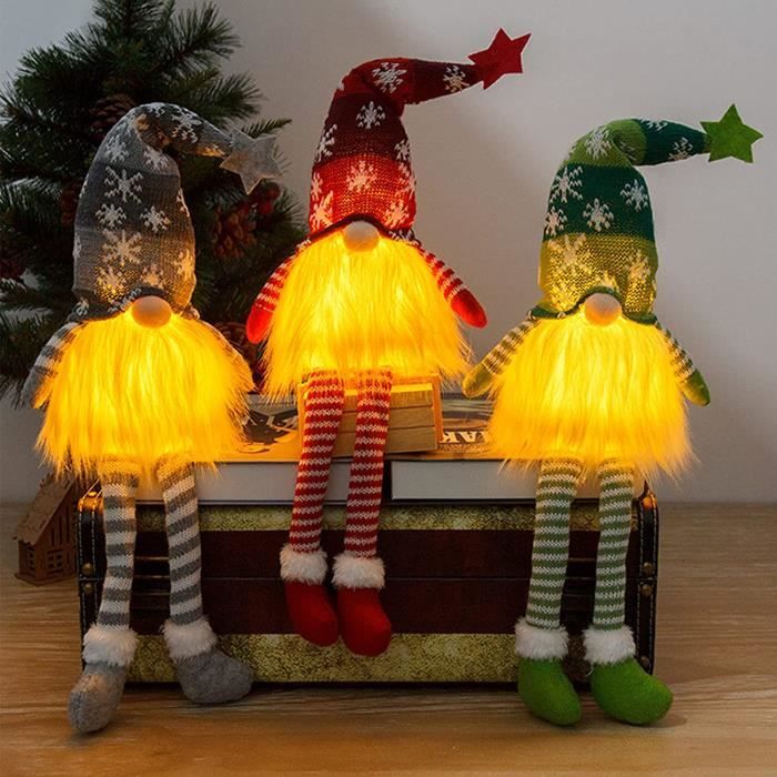 Lot De 3 Lutins De Noël Lumineux Avec Guirlande 6m - Décorations Festives En Peluche Pour Maison Et Cadeaux
