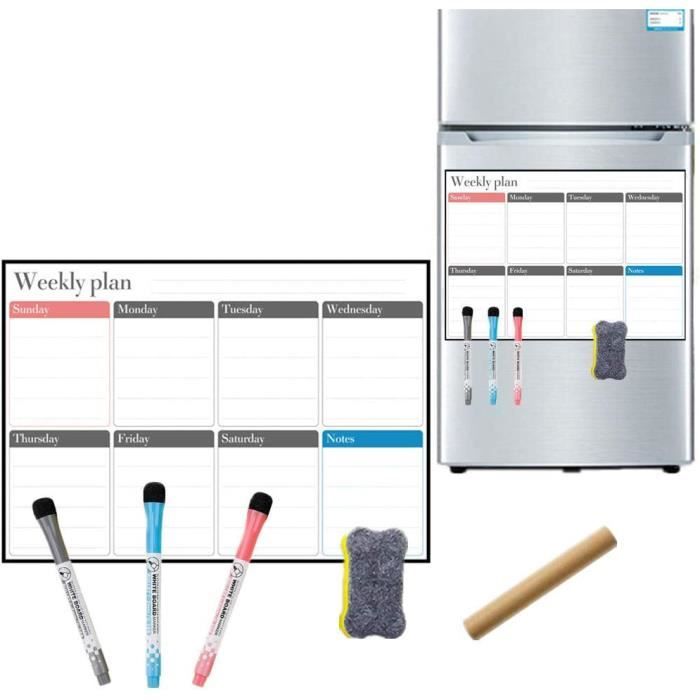 Calendrier Magnétique Frigo Prelisee 42x30 Cm – Planificateur Hebdomadaire Effaçable, Avec Marqueurs Et Accessoires | Bilingue Français/anglais, Pour Menu, Courses, Planning