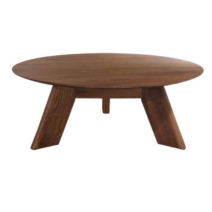 Table basse ronde en bois brun D.90 cm avec 3 pieds inclinés - ZARA