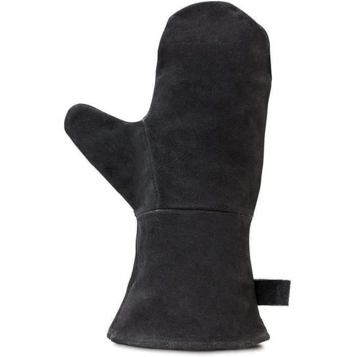 Gants De Cheminée Et BBQ En Cuir De Vache - Résistance Chaleur 250°C, Moufle Universelle, Œillet Suspension