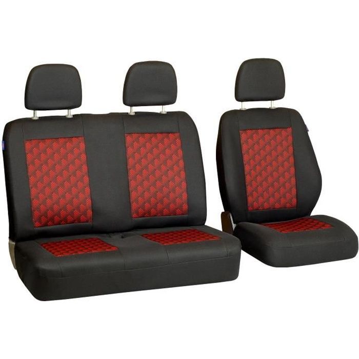 Housses Couvre-Siège 2+1 Tissu Rouge Cuir Eco Fiat Scudo Ducato Universelles Bus