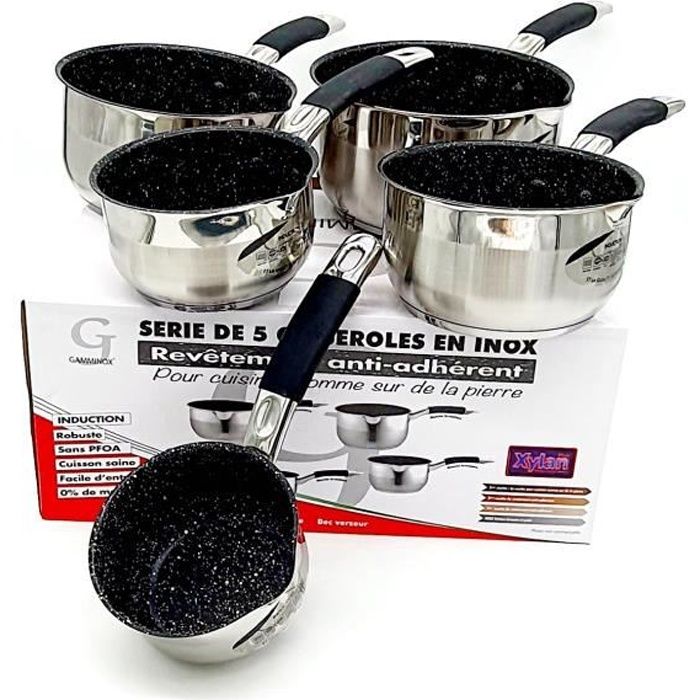 Set De 3 Casseroles Backen 16-18-20cm - Induction, Anti-Adhésif Pierre, Poignée Amovible | Garantie 5 Ans