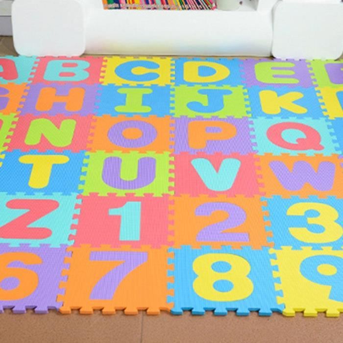 Tapis de Puzzles en Mousse pour BéBé 142x142cm Tapis d'Éveil Épais Jeux  Enfant Dalles de Sol Souple avec Clôture Alphabet/Chiffres