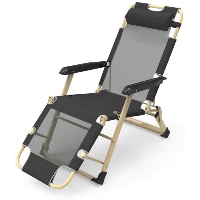 Chaise Longue De Jardin Extra Large Pliante – Capacité 200 Kg – Assise 70 Cm, Réglable 90° à 170° – Gris