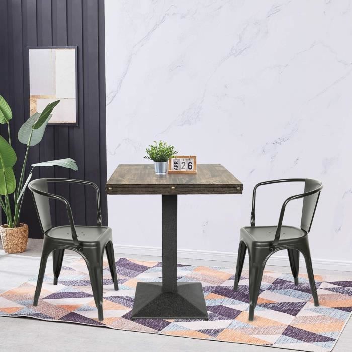 qian - table carrée industriel table de bistrot en bois et métal - largeur 60 cm hauteur 75cm - noir /marron
