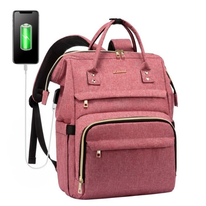 Sac à dos,LOVEVOOK – sacs à dos en toile multifonctionnels pour femmes, unisexe, étanches et antivol, pour le - Type dark pink