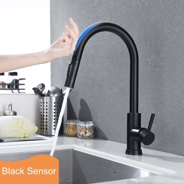 Le noir - Robinet de cuisine tactile intelligent, grue pour capteur