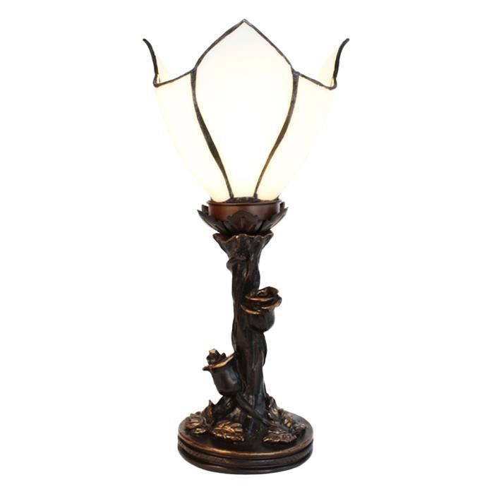 Lampe de table Tiffany 32 cm Blanc Marron Verre 5LL-6231