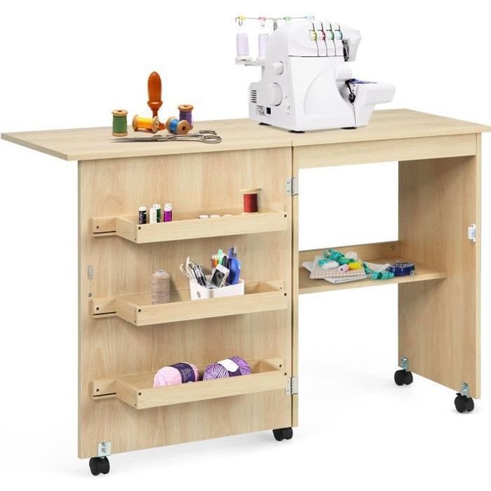 COSTWAY Meuble pour Machine à Coudre Table de Couture Pliante avec 3
