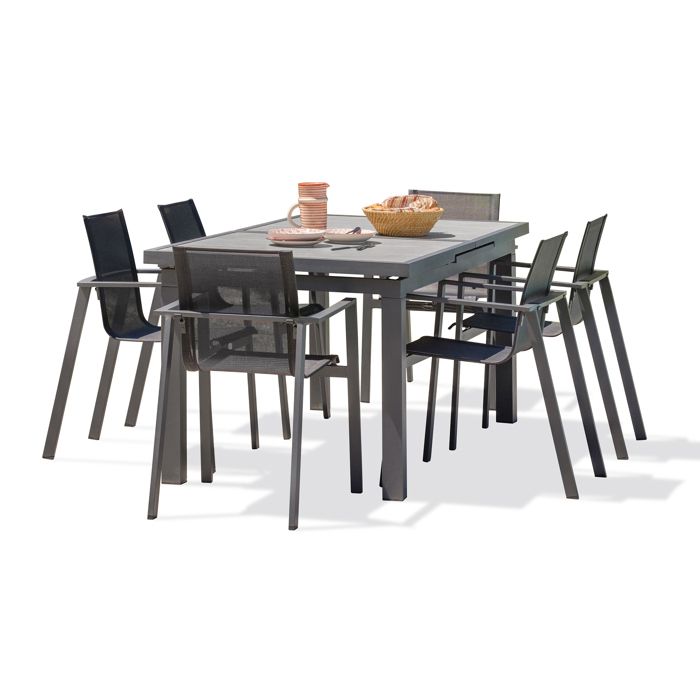 Ensemble repas de jardin 6 places en aluminium - Gris anthracite - VENISE