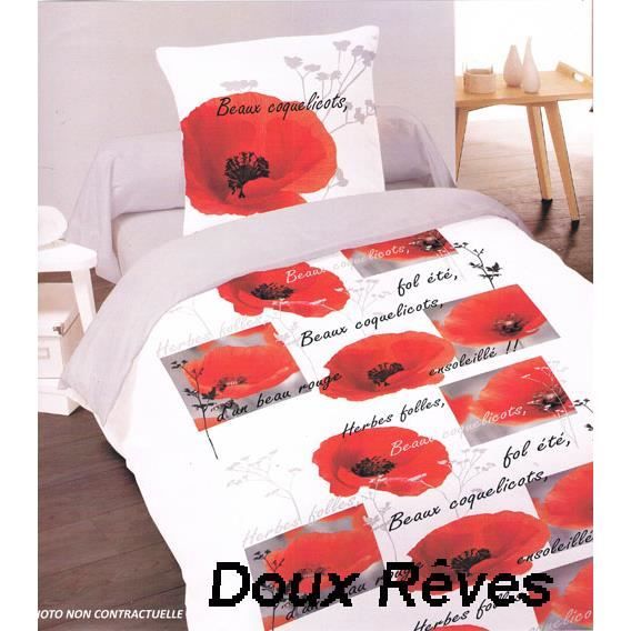 Housse de couette 140x200cm 100% COTON "Coquelicot" + 1 taie 65x65cm