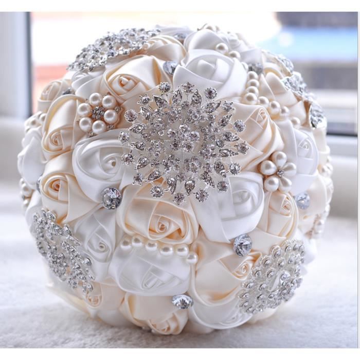 Bouquet De Mariage Fleurs Faites à La Main Avec Strass Pour La Mariée Demoiselle Dhonneur Décoration De Mariage Blanc