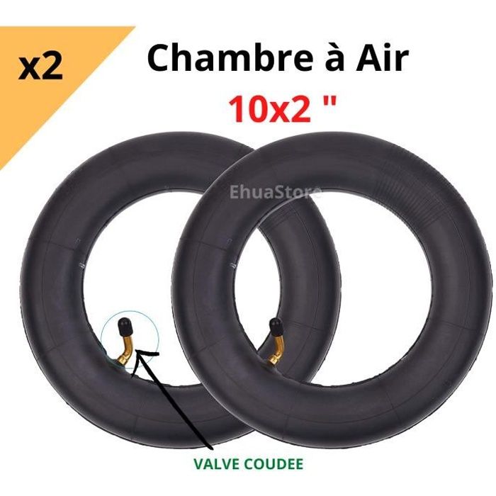 Kit De 2 Chambres à Air 10x2 Pouces Pour Trottinette électrique - Valve Coudée 90/90° - Compatible Dualtron, Kaabo, Inokim Et Plus