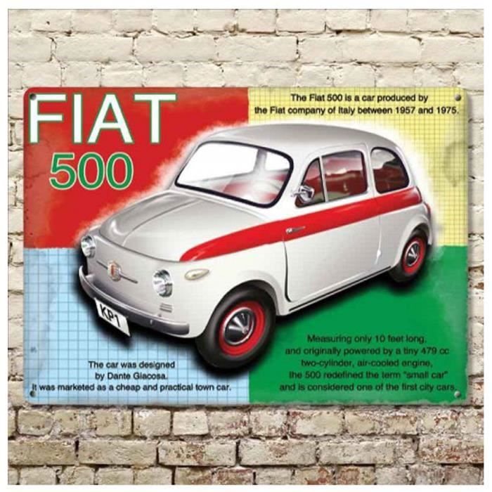 30/ x 40/ cm Fiat 500/ Chinquecento Voiture classique r/étro en m/étal publicit/é Panneau mural