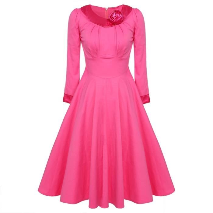 Robe vintage femme classique avec ceinture Rose rouge Cdiscount Prêt