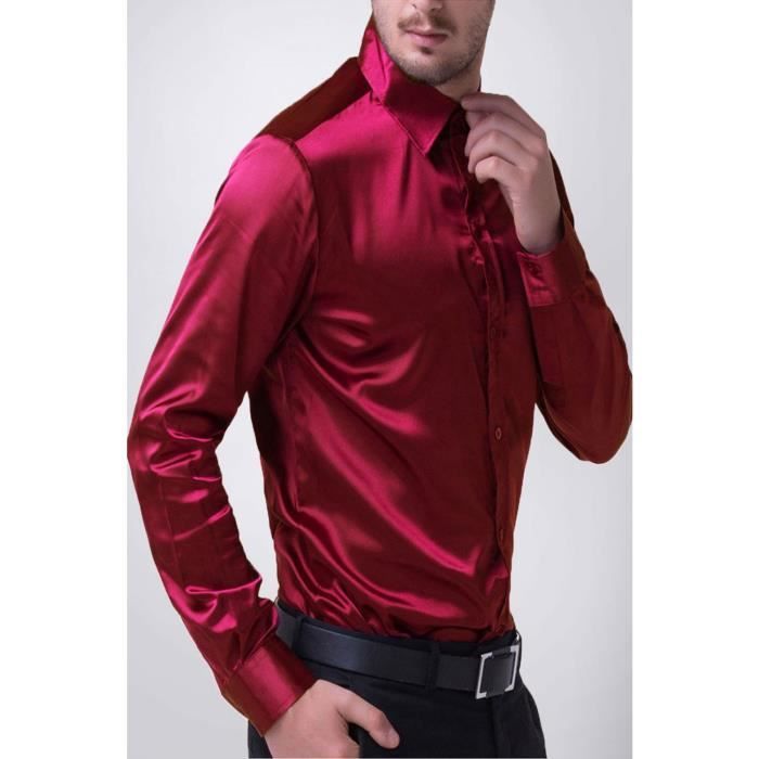 Chemise en satin Homme Bordeaux ...