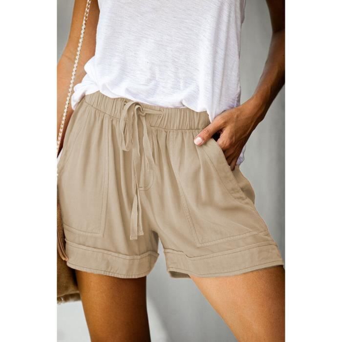 Short Bermuda Femme Court Short Ete Chic Bermuda Court Mode Taille Haute  avec Cordon de Serrage Short avec Poches Bermuda Kaki - Cdiscount  Prêt-à-Porter