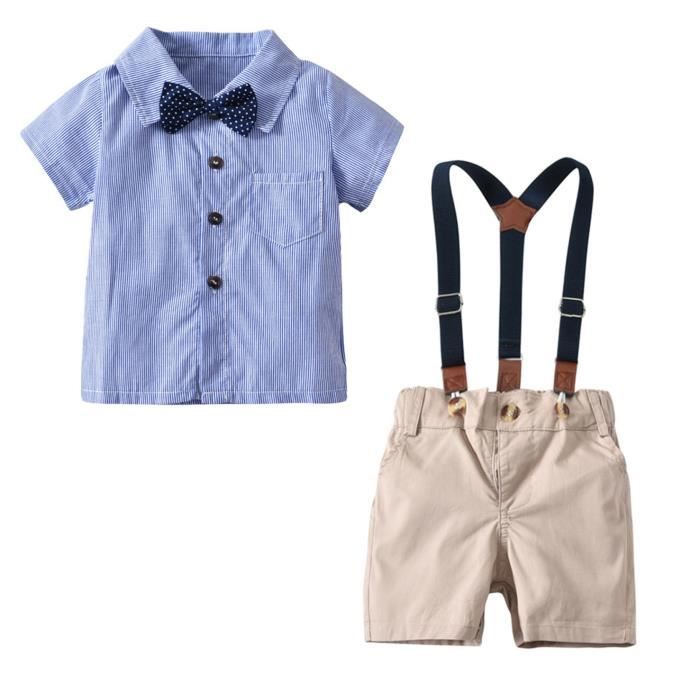 Costume Garçon Mariage/baptême - Ensemble Chemise, Pantalon, Bretelles, Nœud Papillon, 1 à 5 Ans