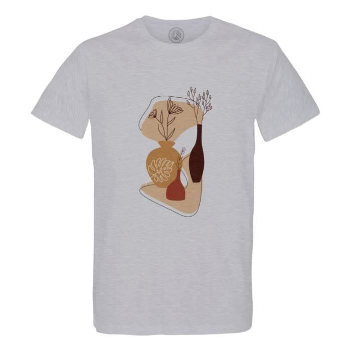 T-shirt Homme Col Rond Coton Bio Gris Line art Poterie Minimale Minimaliste Illustration Design