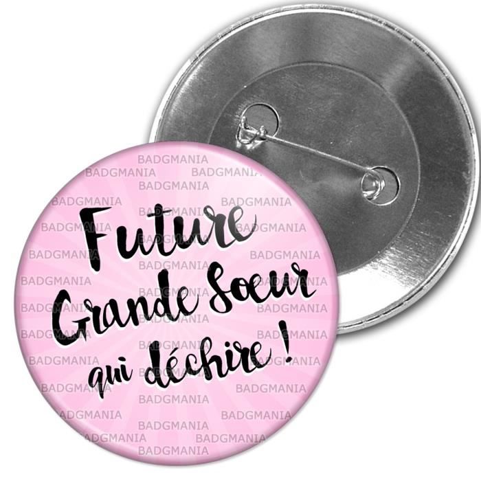 Humour Annonce Naissance Bébé Pins Bouton Epinglette Badge 38mm Future Grande Sœur Qui Déchire Fond Rose 