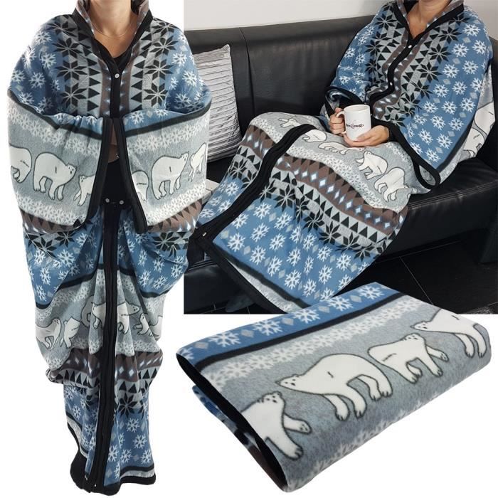 Plaid à Manches Adultes VOTUKU 200x170cm - Couverture TV Polaire | Avec Poche Et Sac De Rangement