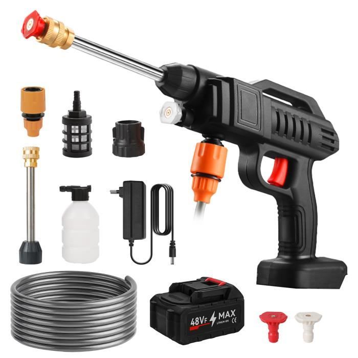 Nettoyeur Haute Pression Sans Fil Wowspeed 21V 62Bar - 2 Batteries, Buse 6 En 1, Tuyau 5M - Idéal Voiture, Terrasse Et Extérieur
