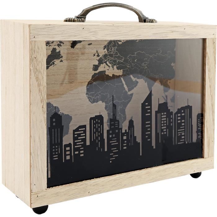 Tirelire en bois avec compteur et marqueur, boîte de rangement rétro