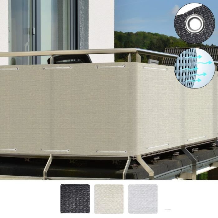 Sol Royal Brise Vue Balcon 500x90cm Creme HDPE – Protection Balcon Opaque UV Résistant à l'eau & aux Intempéries – SolVision HB2