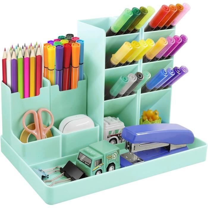 Organisateur De Stylo Bureau 13 Compartiments - Support Rangement Crayons Incliné, Plastique Transparent