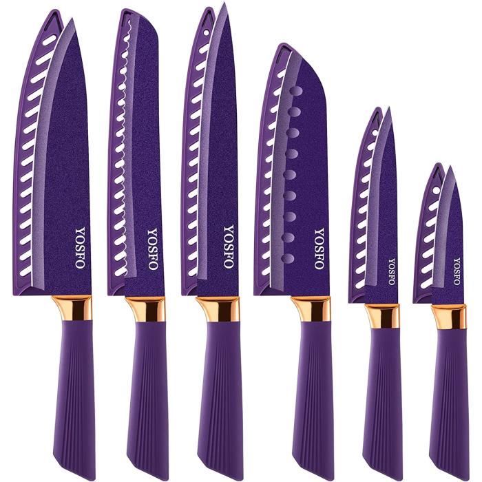 Ensemble De 6 Couteaux De Cuisine En Céramique - Lames 80 Mm, Poignée Ergonomique, Couvercles De Protection Inclus
