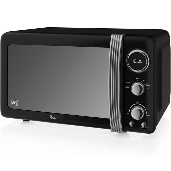 Retro Micro-ondes Numérique 20L 5 Niveaux Puissance Décongélation Minuterie SWAN SM22030LBNEU 800W Noir - Swan