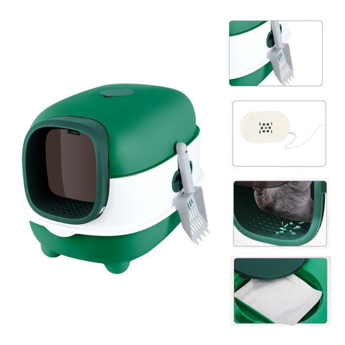 Meilleurs prix pour Willonin® Bac à Litière avec stérilisation UV pour chat, Maison de Toilette Fermé avec pelle, Placer déodorant, Vert 40x39x56 cm