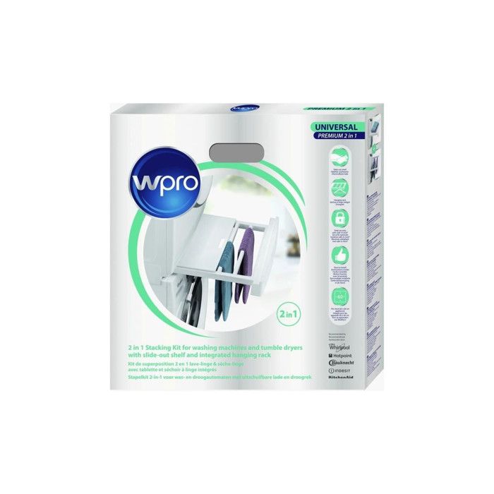 WPRO SKP101 Kit de Superposition Universel 2 en 1 Lave-linge / Sèche Linge avec tablette et Séchoir - Wpro