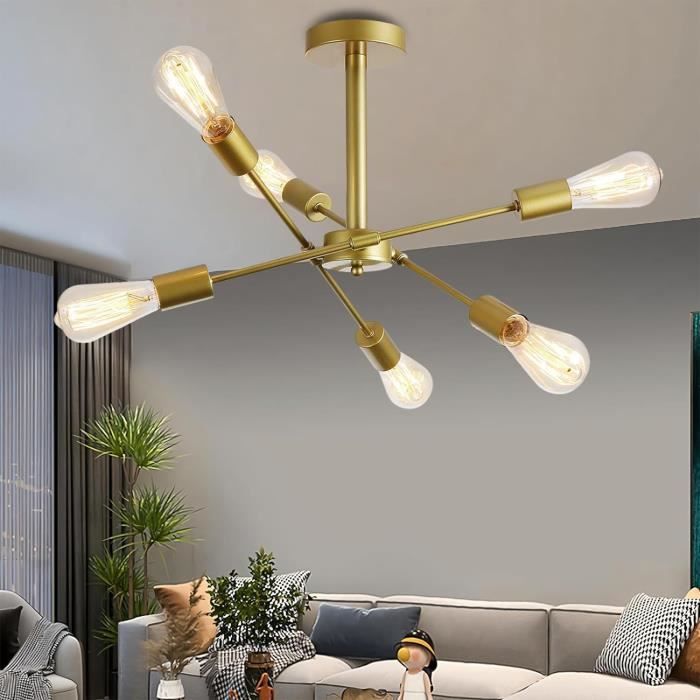 WayLuoung Lustre Doré Luminaires Plafonnier 6 Lumières Suspendus Lustre De Ferme Moderne Pour