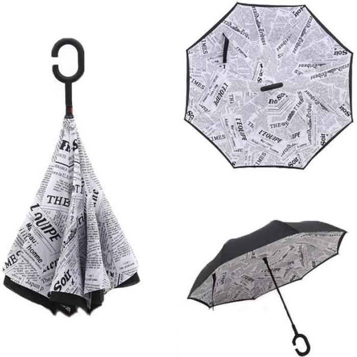 Parapluie Inversé - Anti-UV Double Couche Coupe-Vent Parapluie - Mains Libres poignée en forme Ç Parapluie(Papier journal)