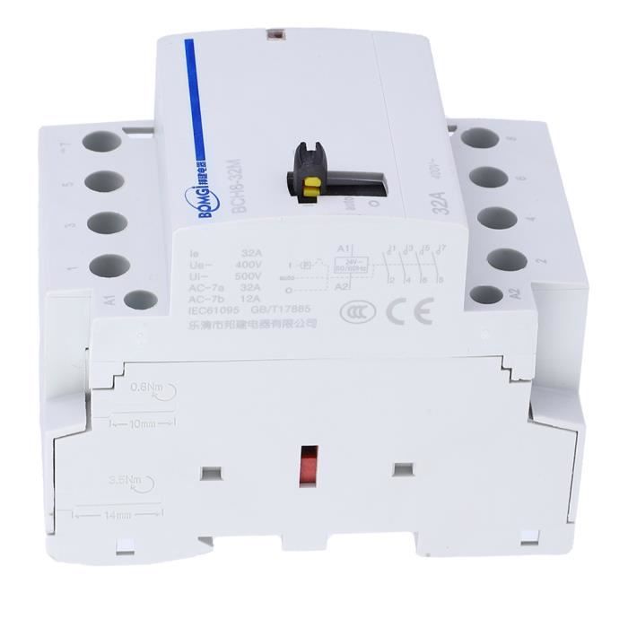 Contacteur électrique Modulaire HS1-32M/11 - 32A 2P, 1NO+1NC, Bobine 220V AC - Montage Rail DIN 35mm