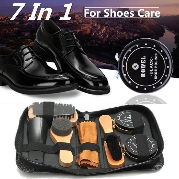 7en1 Neutre Brosse Polissage Cirage à Chaussure Bottes Cuir Nettoyage  Entretien Éponge Outil Kit Cireuse Lo85645 - Cdiscount Chaussures
