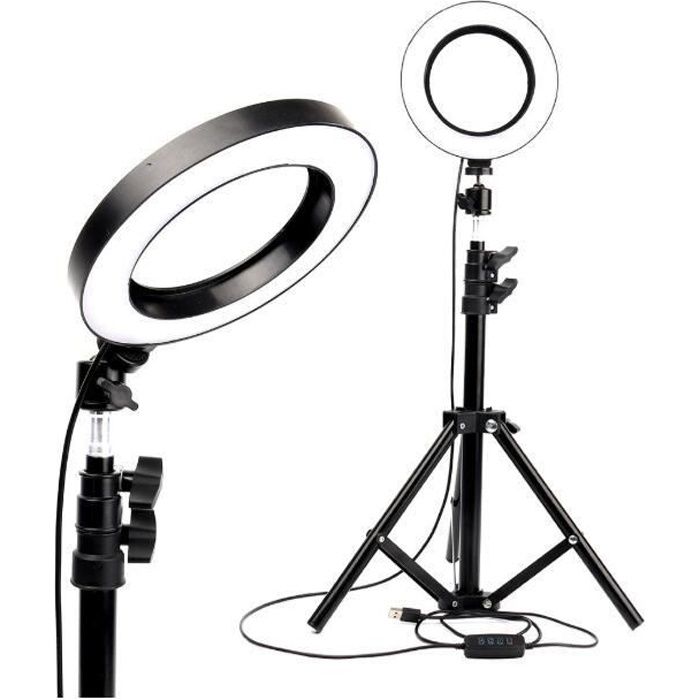 Evershop Anneau lumineux LED pour ordinateur portable 5 avec trépied et support de téléphone portable 3 couleurs de lumière 10 niveaux de luminosité rotatif à 360° pour Tiktok Zoom, YouTube Live